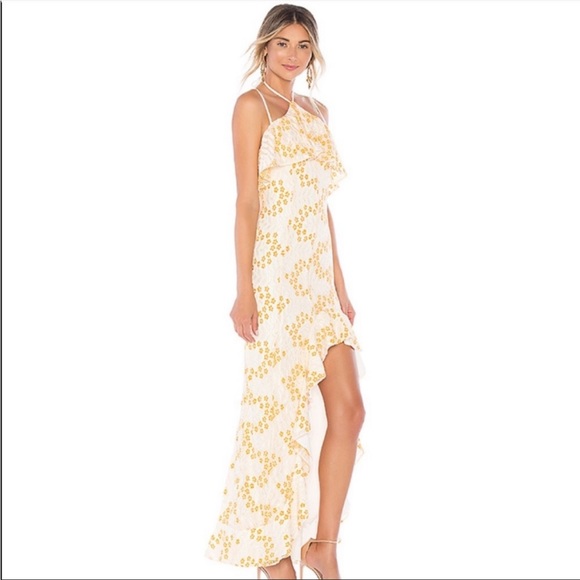Lovers And Friends Oorja Yellow/orange/ivory XS Ruffle Strappy Low Back Gown - Picture 3 of 6